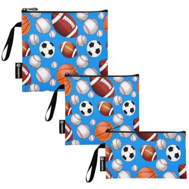 Imagem de Bolas esportivas bolas de futebol azuis sacos de lanche e sanduíche reutilizáveis sacos de alimentos laváveis com zíper para estudantes (conjunto de 3: P/M/G)