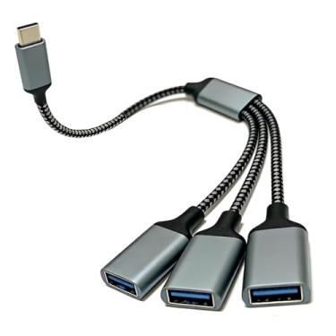 Imagem de Divisor USB 1 em 3 saídas, divisor USB para carro, divisor USB C de 3 portas para laptop, MacBook Air, Pro, iPad, Chromebook, Dell, HP, Acer (cinza)