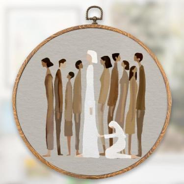 Imagem de XFN Jesus Round Wall Art Decor, Woman Touches Jesus Healing Christian Bible Hanging Art Prints, Modern Bible Christian Religious for Living Room Rooms, Gifts for Women Friend 25 x 25 cm