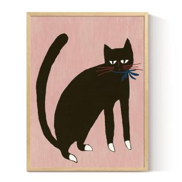 Imagem de ARPEOTCY Arte de parede emoldurada para amantes de animais de estimação, estilo de arte de gato moderno caprichoso para decoração divertida, para decoração de quarto de berçário, estética encantadora