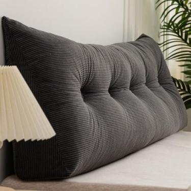 Imagem de Travesseiro de cabeceira com cunha para descanso de cama, descanso de cama, almofada triangular para sentar na cama, suporte de posicionamento do encosto, travesseiro longo para sofá-cama, preto, 200