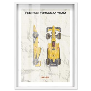 Imagem de Pôster Racer in Yellow Shadowbox Print Formula 1 por Notoriart, moldura branca, 28 x 40 cm