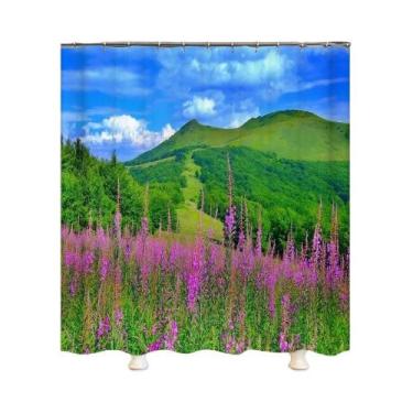 Imagem de Cortina De Chuveiro Impermeável 3D Com Paisagem De Árvores Florestais 