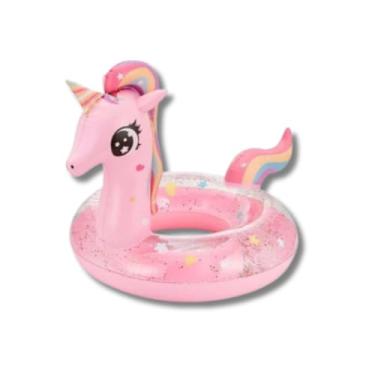 Imagem de Boia Inflável Unicórnio Rosa Glitter 63 cm – Magia e Diversão Instagramável para Piscina e Praia
