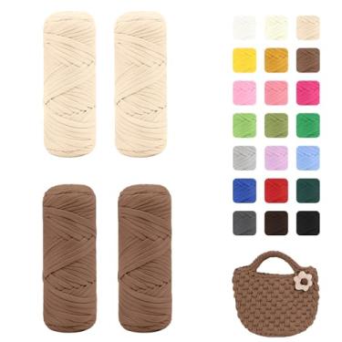 Imagem de Maxee Pacote com 4 fios de camiseta premium (200 g/75 m cada), fio de fita macia para crochê e tricô - cor intensiva e fácil de cuidar