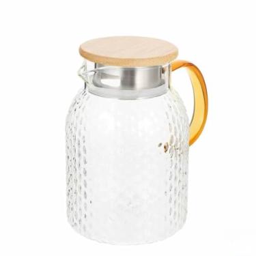 Imagem de Jarra de Vidro 1L Borossilicato Tampa Bambu Filtro Inox Design Moderno Cozinha Mesa Posta Sucos Chás Água Saborizada