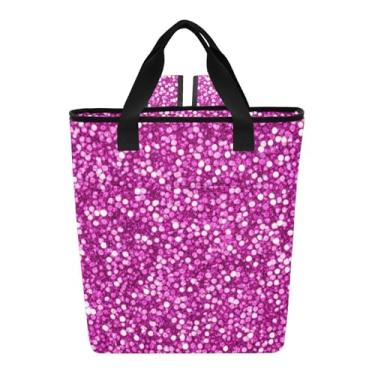 Imagem de Bolsa térmica vibrante com glitter rosa, 36 latas, bolsa térmica para compras de mercearia