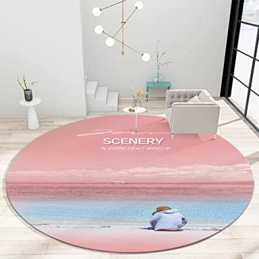 Imagem de Tapete redondo, tapete de área de poliéster macio antiderrapante tapete redondo lavável tapetes internos para sala de estar quarto decoração de casa, D, diâmetro 80 cm