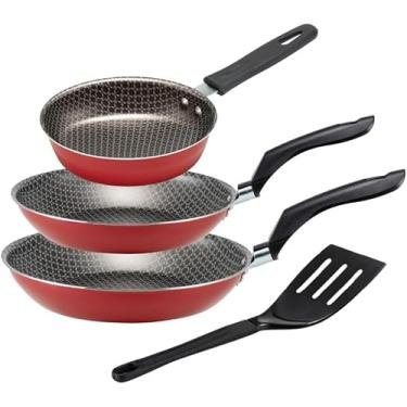 Imagem de Kit Jogo de Frigideiras 3 Pçs Antiaderente Teflon 6 Camadas Desenhada Rouge com Espátula