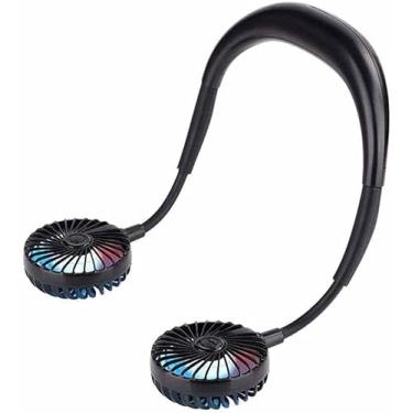 Imagem de AEWFRRV Ventilador dobrável de pescoço portátil Ventilador recarregável USB 3 velocidades verão ventilador de refrigeração portátil de mesa com luz noturna colorida (cor: C) yubin1993 (cor: D)