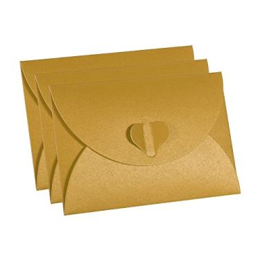Imagem de Envelopes de vale-presente, pacote com 12 unidades, fecho em forma de coração, pequeno porta-cartões de presente, mini envelope para aniversários, casamentos, dourado