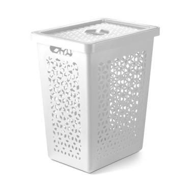 Imagem de Cesto Organizador Lavanderia para Roupas Sujas, Limpas Com Tampa 55 Litros(Branco)