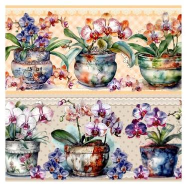 Imagem de Tecido Tricoline Digital Barrado Orquídeas 100% Algodão