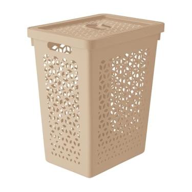 Imagem de Cesto Organizador Lavanderia para Roupas Sujas, Limpas Com Tampa 55 Litros(Cappuccino)