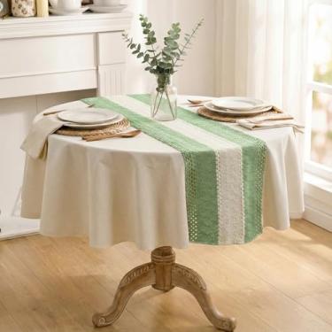 Imagem de Horaldaily Toalha de mesa verde clara 152 × 152 cm, toalha de mesa de linho de algodão rústico, sem vincos, capa de mesa estilo casa de fazenda para decoração de festa em casa