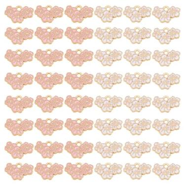 Imagem de PH PandaHall 100 peças, berloques esmaltados de flores de Sakura, 2 cores, pingente de cerejeira, pingentes de joias em massa, chaveiro fofo para colar, pulseira, joias, faça você mesmo, artesanato