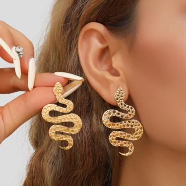 Imagem de Brincos femininos leves hipoalergênicos de cobra com textura circular, joia animal de aço inoxidável, brincos pendentes para mulheres, moda festa, uso diário, 8 g
