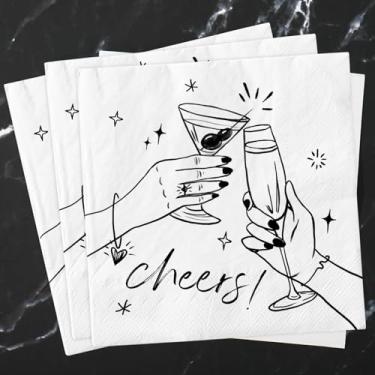 Imagem de FYSUIMU Guardanapos de papel para coquetéis com 50 peças de champanhe aperitivo descartável decorativo para festa de despedida de solteira, casamento, chá de panela, aniversário, bar, suprimentos