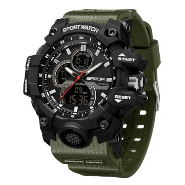 Imagem de FANMIS Relógio de pulso masculino casual movido a energia solar de quartzo analógico digital multifuncional preto relógio esportivo, X verde-militar, men standard, Relógio esportivo