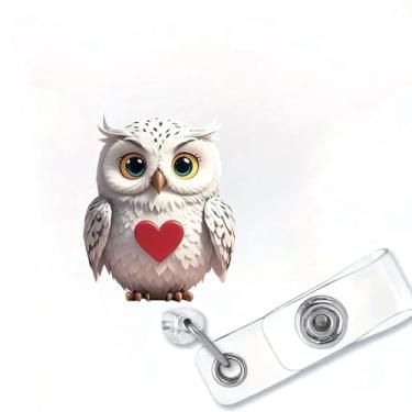 Imagem de Carretel de crachá de coruja engraçado, retrátil, design de corações de coruja fofos, porta-crachás com clipe jacaré, crachá, crachá, acessórios de identificação de acrílico para enfermeira