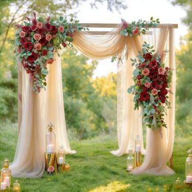 Imagem de Shillance Tecido drapeado de arco de casamento champanhe claro, 2 pacotes de 73,7 cm x 5,8 m de tecido transparente, cortina de arco, cortina de teto, para decoração de festa de aniversário