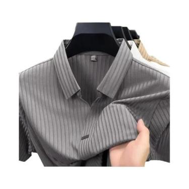 Imagem de Camisa Polo Masculina De Verão Em Seda Gelada, Manga Curta, Sem Botões