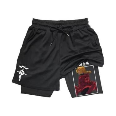 Imagem de Shorts De Fitness Masculinos Anime Fullmetal Alchemist 2 Em 1 Compress