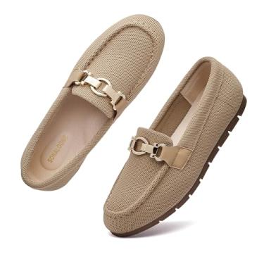 Imagem de SONALOONG Mocassins para mulheres, sapatos rasos femininos confortáveis e elegantes, sapatos elegantes casuais, malha respirável, negócios, escritório, trabalho, caminhada, Bege, 41