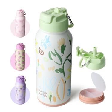 Imagem de BOTTLE BOTTLE Garrafa de água isolada de 947 ml, garrafa de água esportiva de aço inoxidável com canudo design de tampa de uso duplo para academia com caixa de comprimidos (Eden Grove)