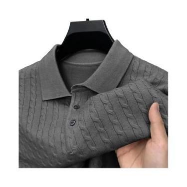 Imagem de Suéter Masculino De Tricô Gola V Com Trançado, Ajuste Slim, Manga Long