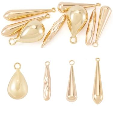 Imagem de FASHEWELRY 8 peças pingentes em forma de gota de latão banhado a ouro 18 K real corrente extensora pingentes, pingentes pendentes para fazer joias faça você mesmo, colar, pulseira, brincos