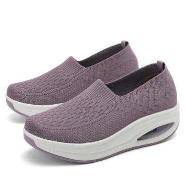 Imagem de RUIDENG Tênis de caminhada feminino para enfermeira, antiderrapante, para trabalho, corrida, mocassins, plataforma, confortável, leve, Roxo 25133, 40