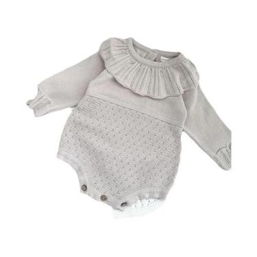 Imagem de Macacão De Tricô Para Bebês Meninas Com Renda E Bordado, Roupa De Outo
