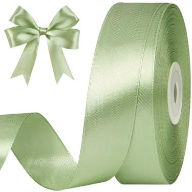 Imagem de CLUEWR Fita de cetim verde sálvia de 2,5 cm, rolo de fita de tecido sólido para buquês de flores, embrulho de presente, casamento, artesanato artesanal