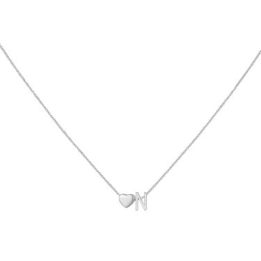 Imagem de brenstof Colar feminino com inicial de coração dos EUA - Colar com pingente de letra A banhado a ouro 18K delicados colares de coração minúsculos colares de inicial para presentes de aniversário para