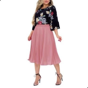 Imagem de Saia Plissada Midi Crepe Moda Evangélica - Look Modas Octavio, G, Rosa