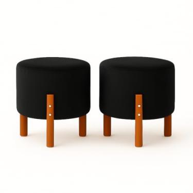 Imagem de Banqueta Decorativo Redondo Tecido Em Madeira Maciça(Preto)