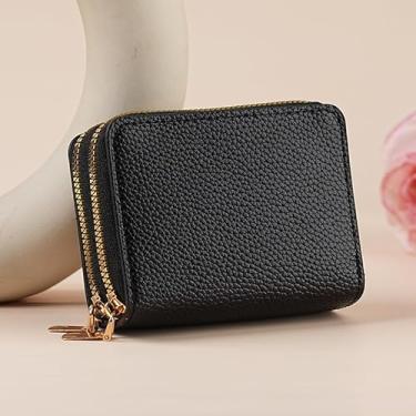 Imagem de Carteira com zíper duplo, porta-moedas de couro com bloqueio de RFID, Preto, Tendência