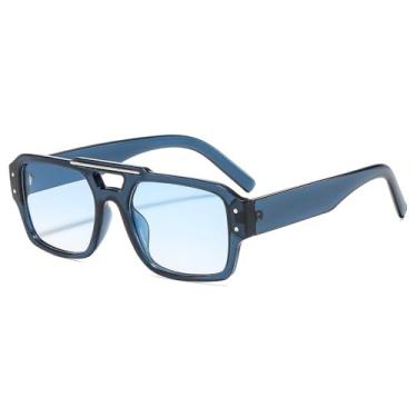 Imagem de Óculos de Sol UV400 - Ponte Dupla com Rebites e Lentes Degradê Casuais para Homens e Mulheres, Ideais para Esportes ao Ar Livre, Corrida e Ciclismo, Azul