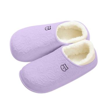 Imagem de Pantufas femininas de inverno forradas com lã casual para uso interno e externo, Roxa, 34