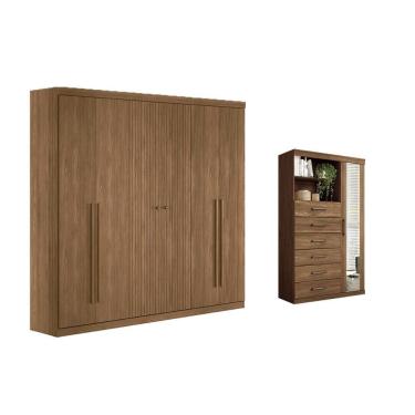 Imagem de Guarda Roupa 2 Peças (1GuardaRoupa+1Cômoda) QC377 Jatobá - Santos Andirá