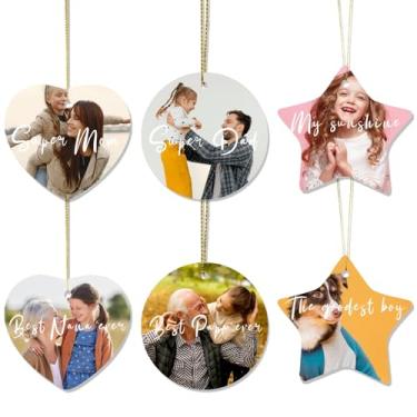 Imagem de Conjunto de enfeites de foto personalizado de 6 peças - dupla face personalizado para casamento, chá de bebê, aniversário - para mãe, pai, família, amigos, animais de estimação 2025
