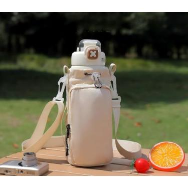 Imagem de Bolsa de transporte portátil para garrafa de água, alça de ombro transversal ajustável com bolso frontal com zíper, fecho de cordão adequado para atividades ao ar livre, viagens e caminhadas diárias