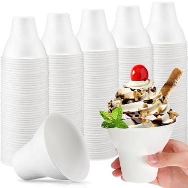 Imagem de FoldTier 50 peças de copos de cone de neve de verão 340 g Copos de cone de papel brancos descartáveis à prova de vazamento para lanche à prova de vazamento tigelas de sorvete para água festa infantil