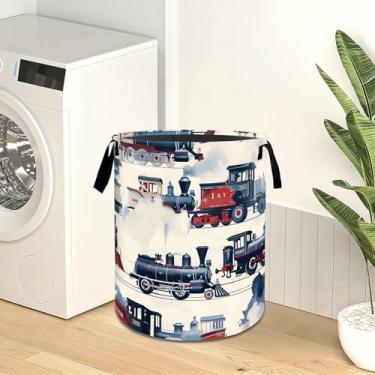 Imagem de MIEPOS Cesta de lavanderia vintage de trem a vapor, cesto de roupas sujas, presente retrô clássico para locomotiva, cestas de tecido Oxford dobráveis à prova d'água para banheiro, quarto, decoração de