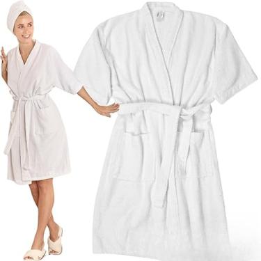 Imagem de Roupão de Banho Unissex 100% Algodão Atoalhado – Tamanho Único 38-48, Seca Bem para Piscina, Natação, Judo e Casa (BRANCO CHIQUE,UNICO - VESTE 38 AO 48)