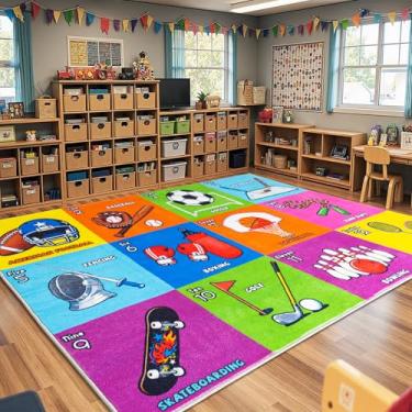 Imagem de MASTIEE Tapete macio de futebol de beisebol, lavável, 12 tipos de tapetes esportivos para sala de jogos, tapete fofo para sala de aula para crianças pequenas, tapete antiderrapante para decoração de