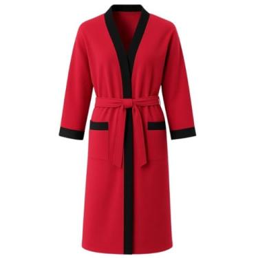 Imagem de Roupão de Banho Adulto Unissex 100% Poliéster Felpudo - Extra Macio, Absorvente e Ideal para Relaxamento Doméstico (Vermelho Com Preto)