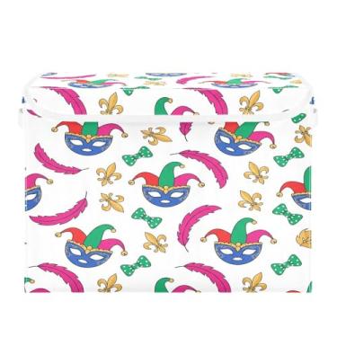 Imagem de Wassud Cestos de armazenamento dobráveis com tampas, máscaras divertidas de baile de máscaras, cestas organizadoras de tecido dobráveis para armário, casa e decoração sazonal 41,5 x 32,5 x 30,8 cm