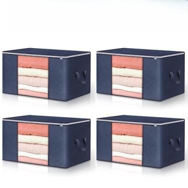 Imagem de Caixa Saco Organizador Grande Edredom Cobertor Casaco Guarda(4PCS-84L-Azul)